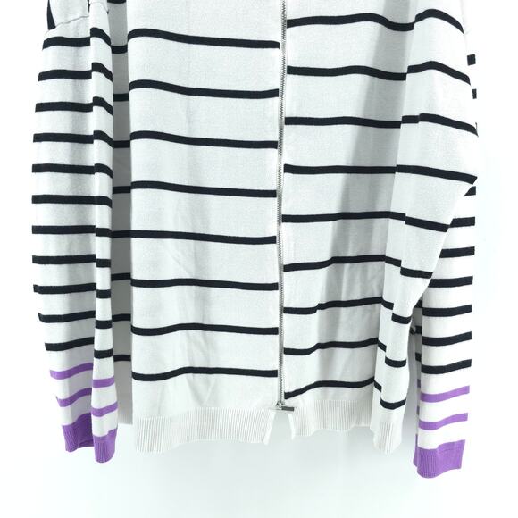 Lane Bryant Asymmetrical Black and Cream Striped Sweater Purple Cuffs| 22/24 - Picture 8 of 9